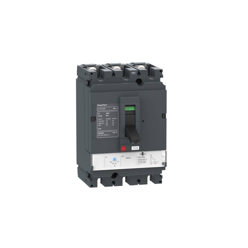 circuit breaker EasyPact CVS100F, 36 kA at 415 VAC, 100 A rating thermal magnetic TM-D trip unit, 3P 3d - 1