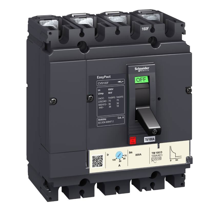 circuit breaker EasyPact CVS100F, 36 kA at 415 VAC, 25 A rating thermal magnetic TM-D trip unit, 4P 3d - 1