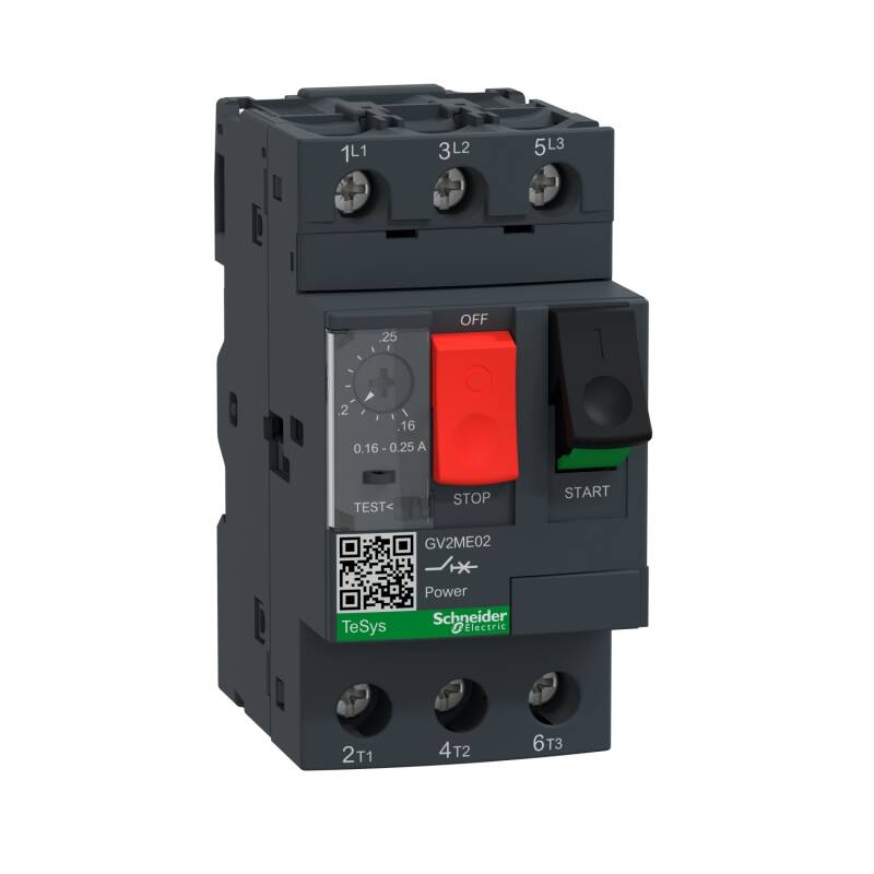 GV2ME with pushbutton control from 0.06 to 15KW/400V, screw clamp terminals >100KA>100KA,0.16?0.25A,2.4A - 1