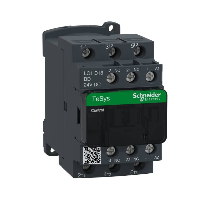 TeSys Deca contactor,3P(3NO),AC-3/AC-3e,<lt/>=440V 18A,24V DC coil - 1