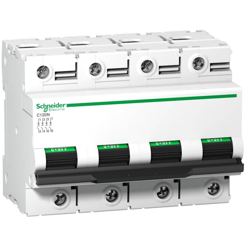 Miniature circuit breaker (MCB), Acti9 C120N, 4P, 100A, C curve, 10000A (IEC/EN 60898-1), 10kA (IEC/EN 60947-2) - 1