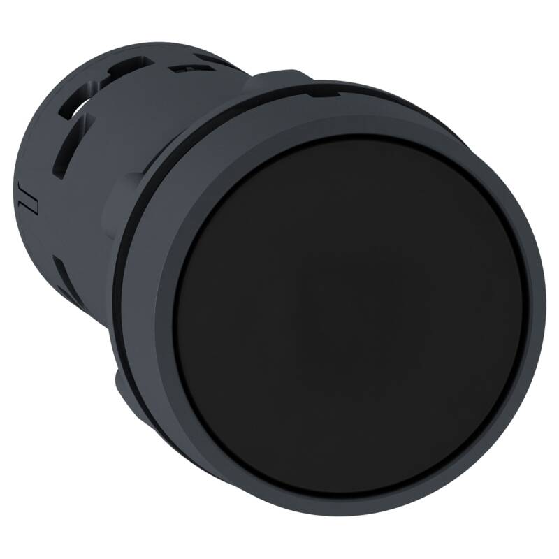 Monolithic push button, Harmony XB7, plastic, black, 22mm, spring return, unmarked, 1NO - 1